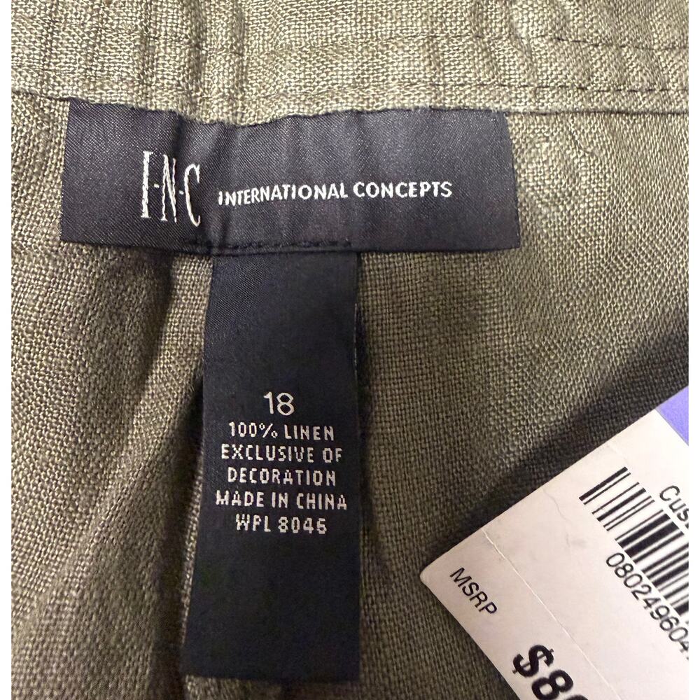 INC International Concept Linen Capri Pants Women 18 Olive Green Beaded Trim New - Picture 11 of 11